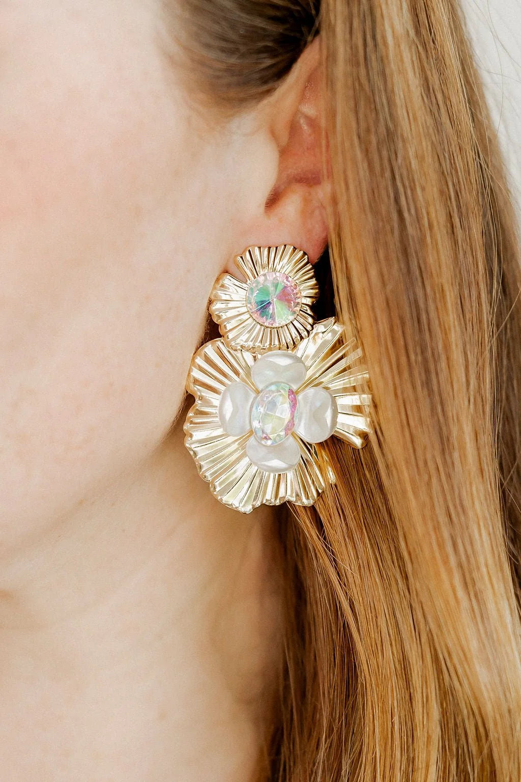 Linny Co. Zera Iridescent Statement Earrings - Gold